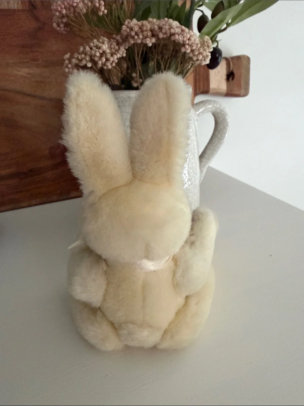 Cream Bunny Plush Stuffed Animal with Pink Accents